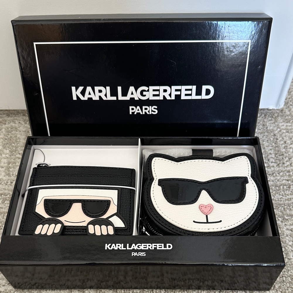 Karl Lagerfeld Black and White Cat Cardholder and Coin Purse Set